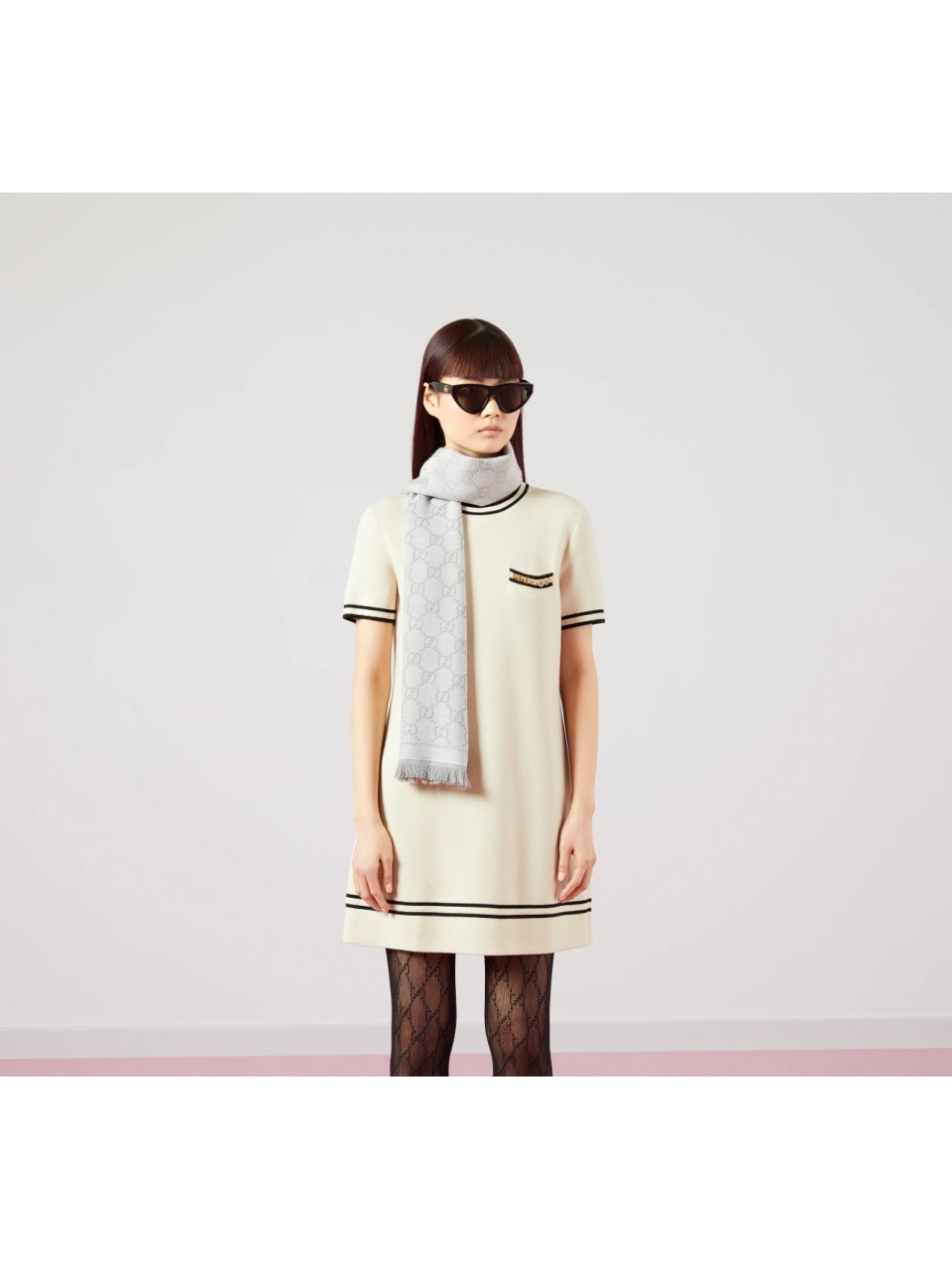 Жаккардовый вязаный шарф Gucci GG